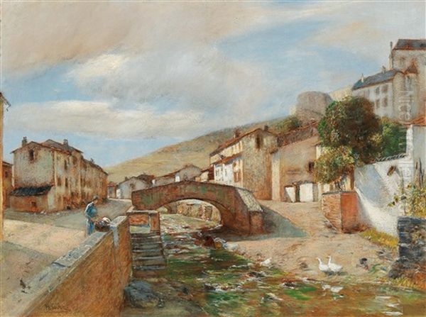 The Town Of Sierck In The Lorraine On The Moselle Oil Painting by Rudolf Ribarz