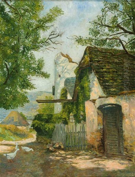 Blick Auf Malerisches Gehoft An Einem Sommertag Oil Painting by Rudolf Ribarz