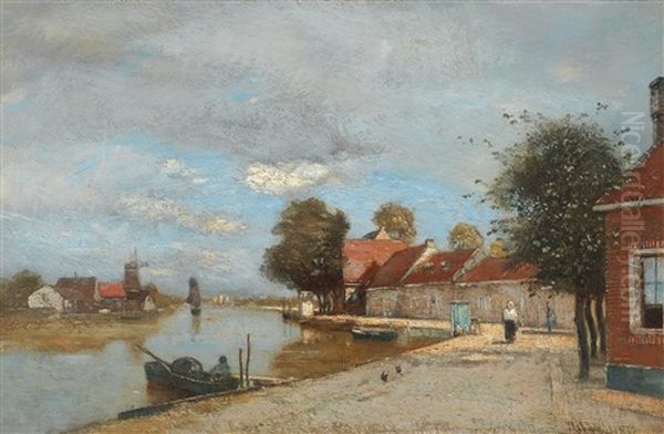 Dutch River Landscape Oil Painting by Rudolf Ribarz