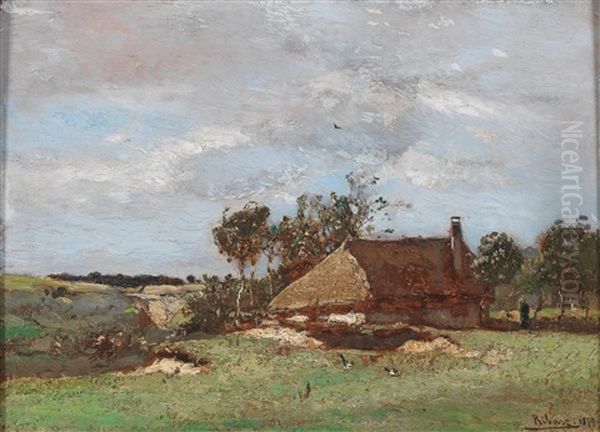 Landscape With Farmhouse Oil Painting by Rudolf Ribarz