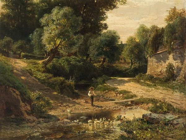 The Little Angler Oil Painting by Rudolf Ribarz