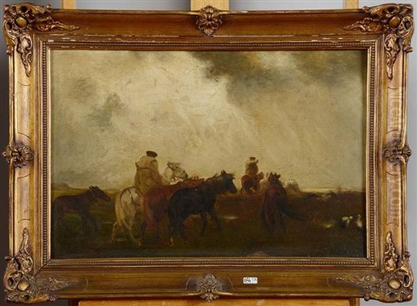 Cavaliers Et Chevaux Sauvages Oil Painting by Rudolf Ribarz