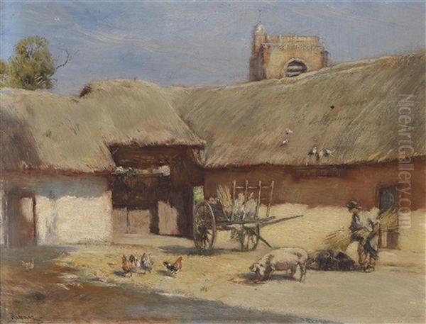 Cour De Ferme A St. Blimont (picardie) Oil Painting by Rudolf Ribarz