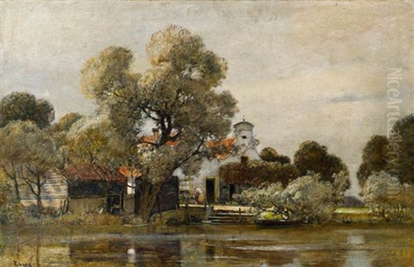 Hollandisches Kanalufer Von Zwolle Oil Painting by Rudolf Ribarz