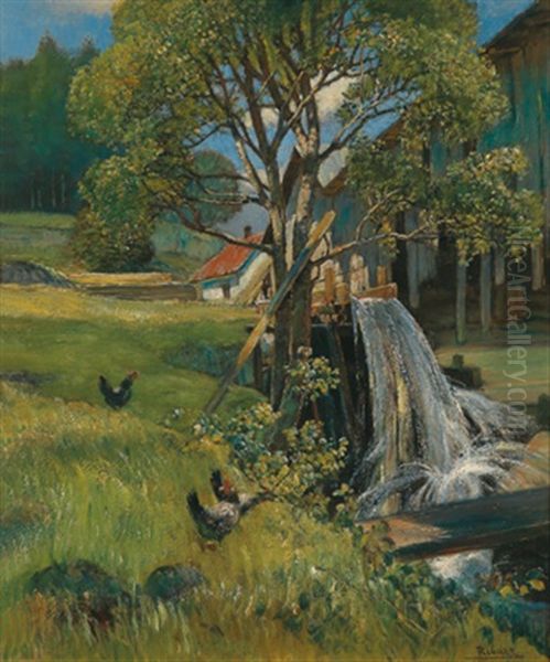 Sagemuhle An Der Krems, Hinter Baumen Oil Painting by Rudolf Ribarz