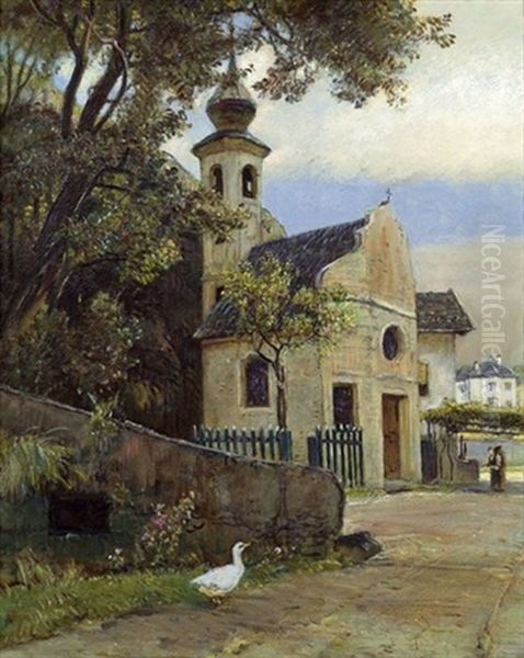 Dorfidylle Mit Hausente Oil Painting by Rudolf Ribarz