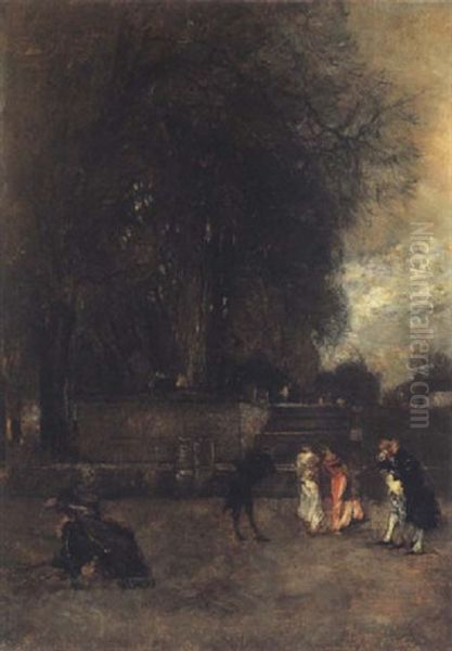 Figures In The Park, Versailles Oil Painting by Rudolf Ribarz