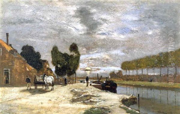 Motiv Aus Der Umgebung Brussels, Canale/environs De Bruxelles Oil Painting by Rudolf Ribarz