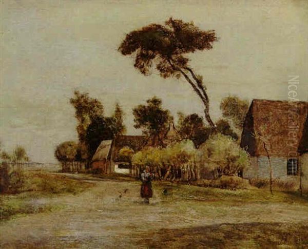 Dorfstrase Oil Painting by Rudolf Ribarz