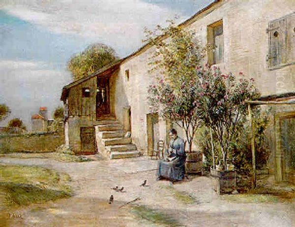 In The Farmyard Oil Painting by Rudolf Ribarz