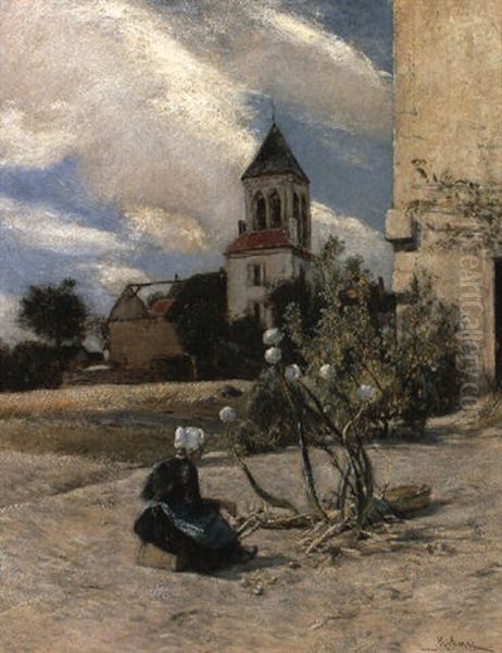 Kirchturm In Der Champagne Oil Painting by Rudolf Ribarz