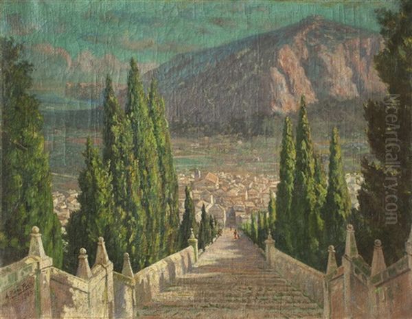 Escalinata Y Pueblo Oil Painting by Antonio (Antoni) Ribas Oliver