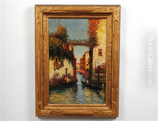 Venetian Canal With Gondolas Oil Painting by Richard Dey de Ribcowsky