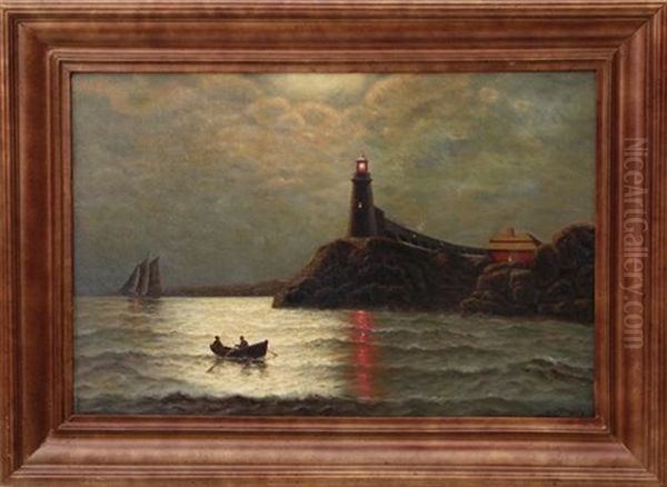 Lighthouse Viewed From The Sea Oil Painting by Richard Dey de Ribcowsky