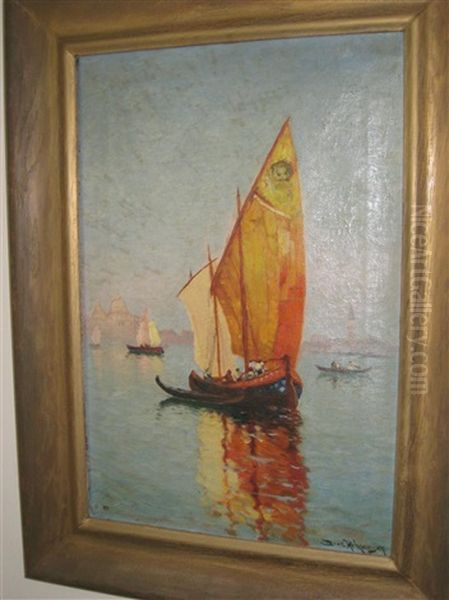 Boat In Venice (+ Another; 2 Works) Oil Painting by Richard Dey de Ribcowsky