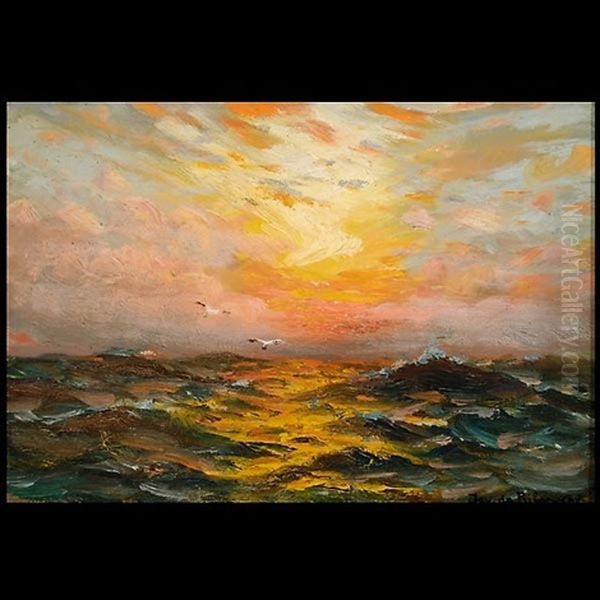 Sunset At Sea Oil Painting by Richard Dey de Ribcowsky