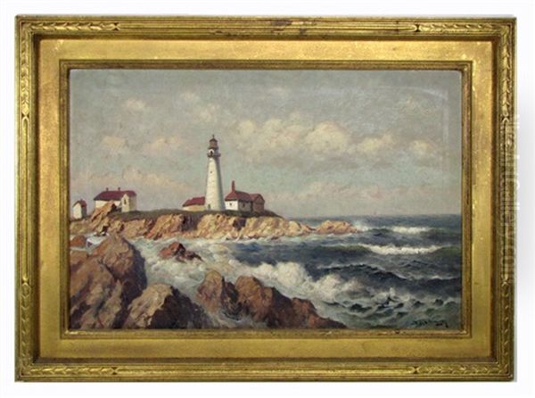 New England Lighthouse Oil Painting by Richard Dey de Ribcowsky