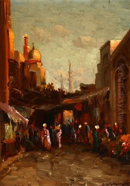 Persian Street Scene Oil Painting by Richard Dey de Ribcowsky