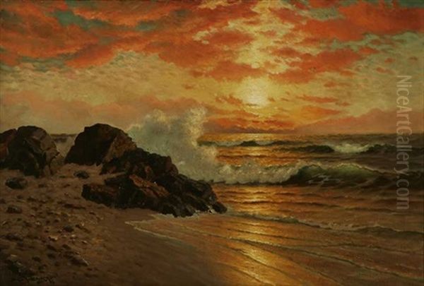 Sunset Coastal Oil Painting by Richard Dey de Ribcowsky