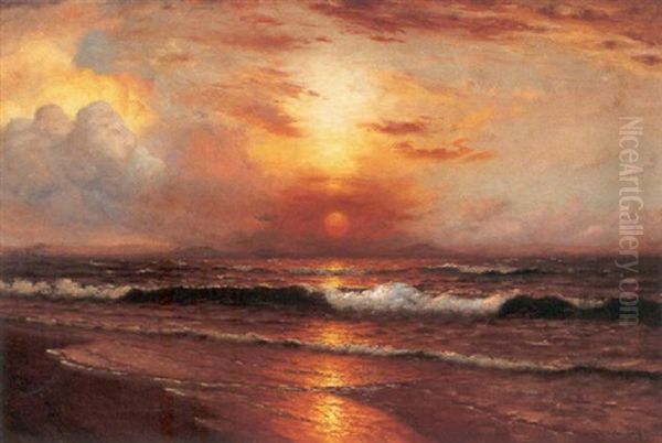 Shoreline At Sunset Oil Painting by Richard Dey de Ribcowsky