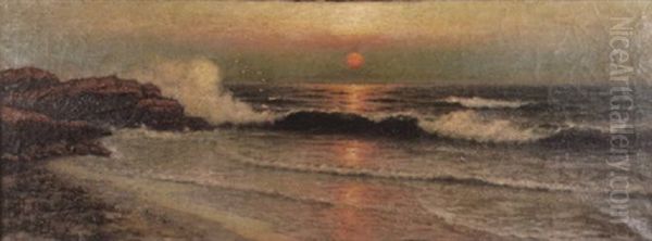 Panoramic Twilight Coastal Landscape Oil Painting by Richard Dey de Ribcowsky