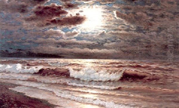 Moon Glowing Over The Surf Oil Painting by Richard Dey de Ribcowsky