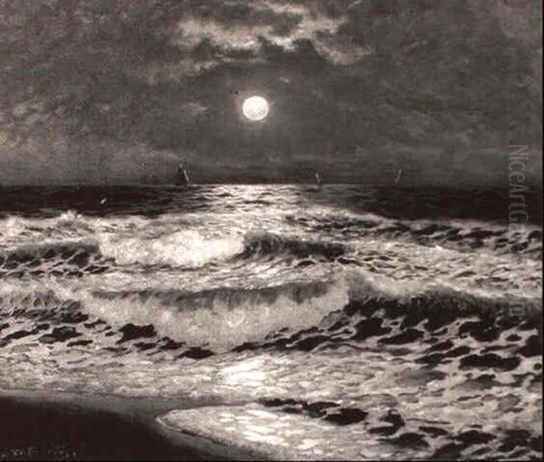 Sailing In The Moonlight Oil Painting by Richard Dey de Ribcowsky