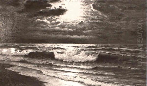 Moonlit Seascape Oil Painting by Richard Dey de Ribcowsky