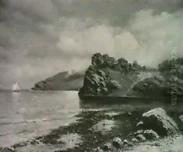 Sailboat Off The Coast, Marin County Oil Painting by Richard Dey de Ribcowsky