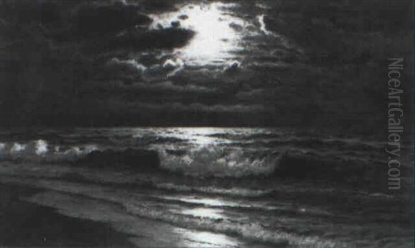 Moonlight Over The Pacific Oil Painting by Richard Dey de Ribcowsky