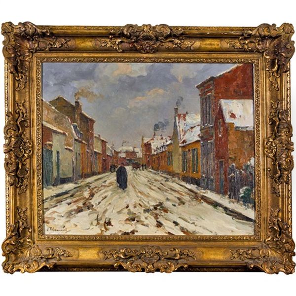 Verschneite Strassenpartie Oil Painting by Jules Ribeaucourt