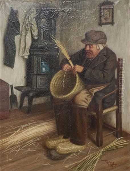 The Basket Weaver Oil Painting by Peder Riber