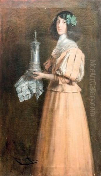 Femme Debout A La Cafetiere Oil Painting by Roman Ribera Cirera