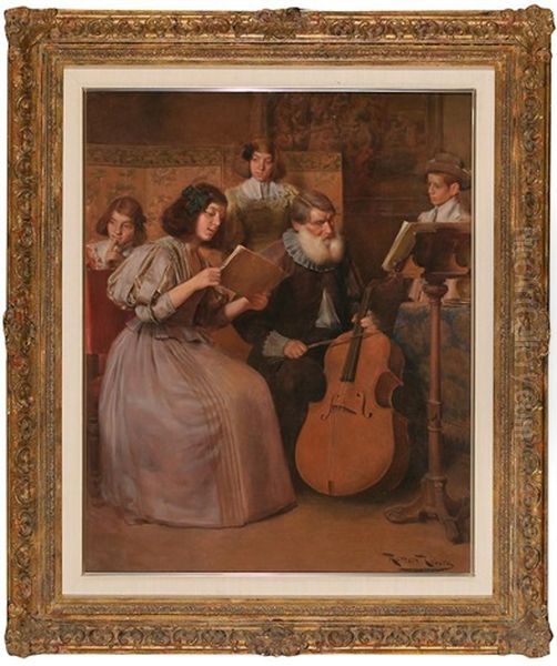 La Leccion De Musica Oil Painting by Roman Ribera Cirera