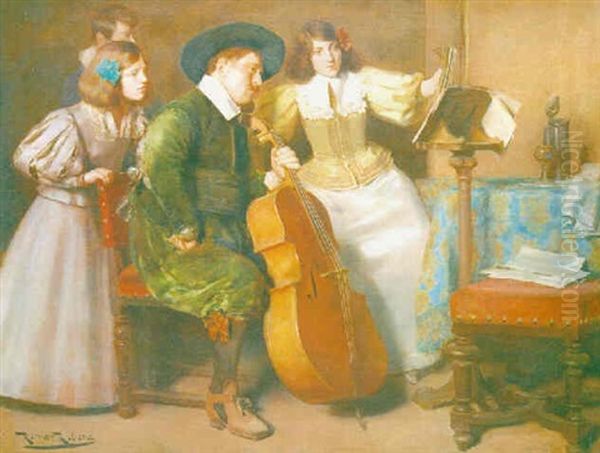 Estudiando La Partitura Oil Painting by Roman Ribera Cirera