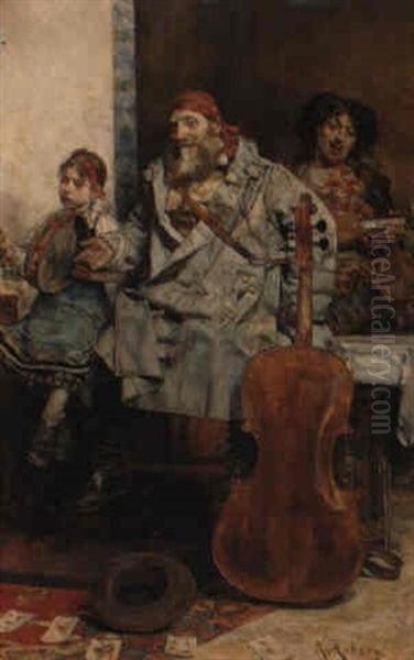 Strolling Players Oil Painting by Roman Ribera Cirera