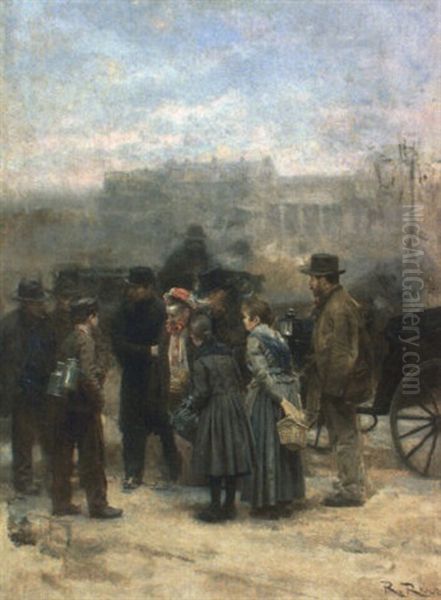 Barcelona Fines Del S. Xix Oil Painting by Roman Ribera Cirera