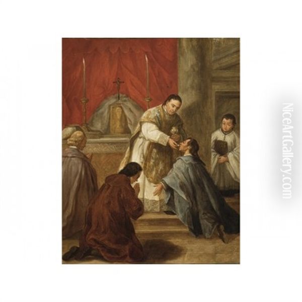 Comunion Oil Painting by Juan Antonio Ribera Y Fernandez