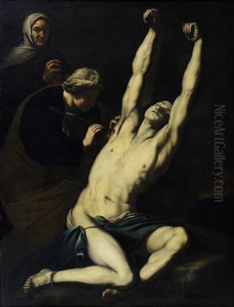 Saint Sebastian Tended By Saint Irene Oil Painting by Jusepe de Ribera