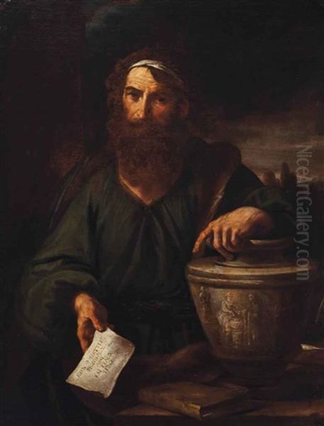 A Bearded Philospher With A Book And Urn Oil Painting by Jusepe de Ribera