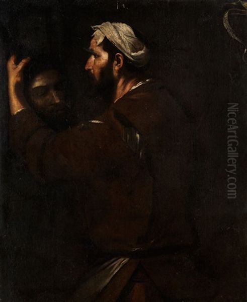 Bartiger Mann Mit Dem Haupt Des Johannes Oil Painting by Jusepe de Ribera