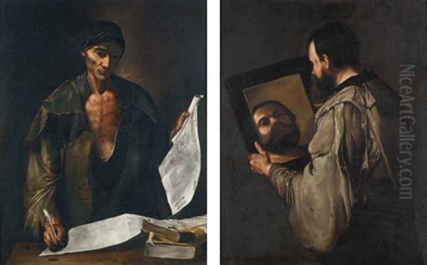 Filosofi (2 Works) Oil Painting by Jusepe de Ribera