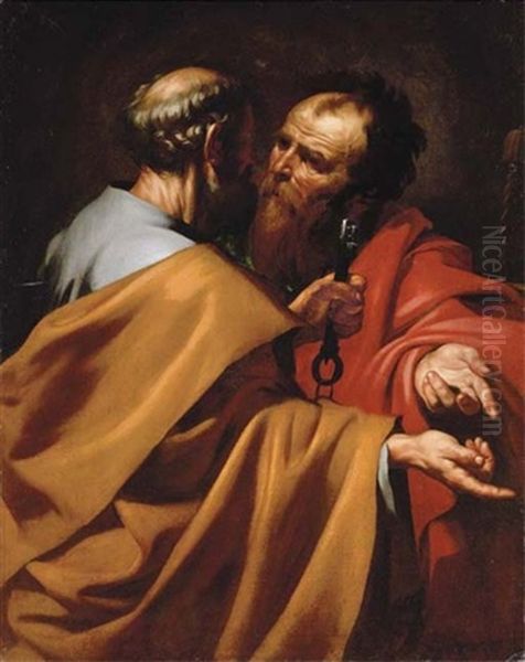 The Dispute At Antioch - Saints Peter And Paul Oil Painting by Jusepe de Ribera