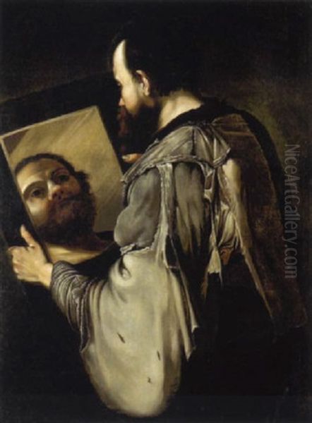 Filosofo (socrate?) Allo Specchio Oil Painting by Jusepe de Ribera