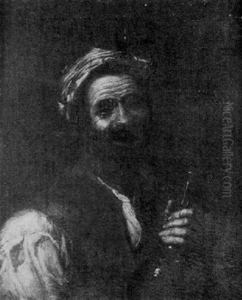 Portrait D'homme A La Bouteille Oil Painting by Jusepe de Ribera