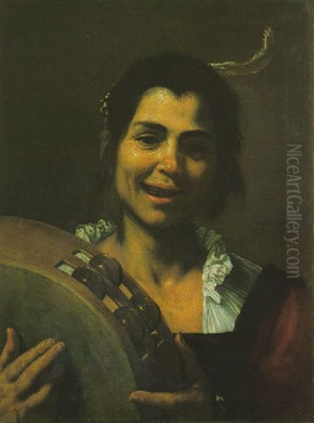 Girl With A Tambourine Oil Painting by Jusepe de Ribera