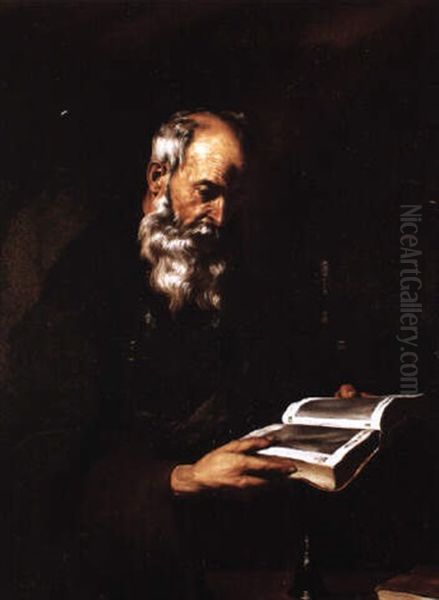 A Bearded Saint Reading A Book by Jusepe de Ribera