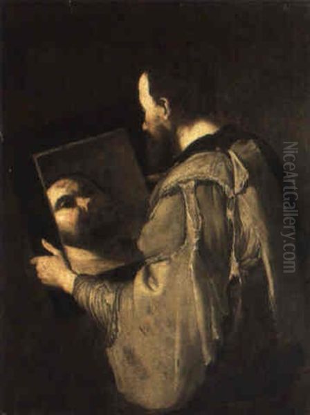 A Philosopher Looking At His Reflection In A Mirror Oil Painting by Jusepe de Ribera