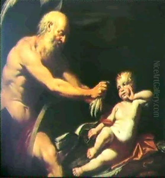 Tiden, Der Tager En Fjer Af Cupidos Vinge Oil Painting by Jusepe de Ribera