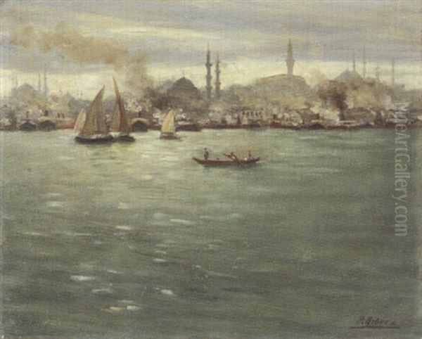 Voiliers Devant Constantinople Oil Painting by Pierre Ribera